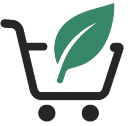 "Webbuti logo featuring a shopping cart with a green leaf, symbolizing eco-friendly e-commerce and home & garden products."